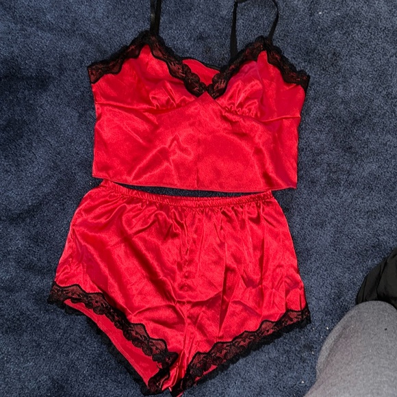 Red Silky PJ Set - Picture 1 of 3